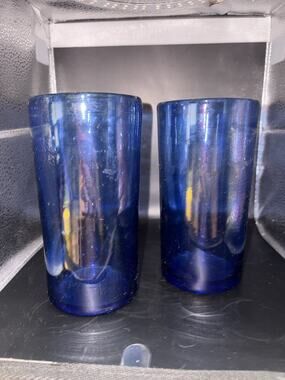 Cobalt Blue Flare Glasses Juice Water Set Of 2 6" 20oz Handmade